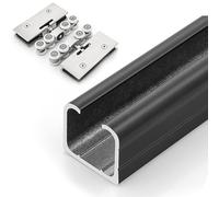 Ensemble de quincaillerie pour Porte coulissante de Grange en Aluminium Couleur Champagne, système de Rail de 2,13 m pour Portes vitrées - Idéal pour Les Bureaux, Le Rangement et Les balcons