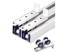 « Ensemble de quincaillerie pour Porte coulissante Double en Alliage d'aluminium - Rail caché à Montage supérieur, Double Amortissement à 4 Roues pour 2 Portes, 104 cm/41 po, Argent, système