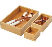 Ensemble de rangement Bamboe - rangements de cuisine empilables - 3 pièces - couleur naturelle - boîte en bois pour couverts et ustensiles de cuisine