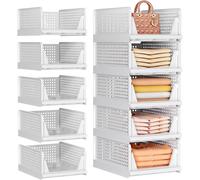 Ensemble de rangement comprenant 5 organisateurs de tiroirs empilables pour vêtements, de couleur blanche