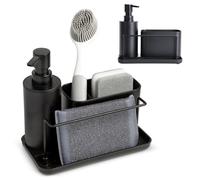Ensemble de rangement de cuisine et distributeur de savon - Distributeur de savon avec support pour éponge et support pour brosse à vaisselle, idéal pour l'espace à côté de l'évier - Noir - 21 x 12 x 