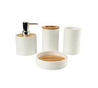 Ensemble de Rangement de Salle de Bain 4 pièces sans organisateurs métalliques avec Couvercle en Bambou texturé pour comptoir de vanité Organisateurs de Salle de Bain avec Couvercle en Bambou