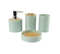 Ensemble de Rangement de Salle de Bain 4 pièces sans organisateurs métalliques avec Couvercle en Bambou texturé pour comptoir de vanité Organisateurs de Salle de Bain avec Couvercle en Bambou