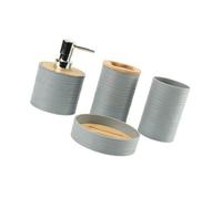 Ensemble de Rangement de Salle de Bain 4 pièces sans organisateurs métalliques avec Couvercle en Bambou texturé pour comptoir de vanité Organisateurs de Salle de Bain avec Couvercle en Bambou