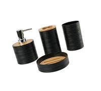 Ensemble de Rangement de Salle de Bain 4 pièces sans organisateurs métalliques avec Couvercle en Bambou texturé pour comptoir de vanité Organisateurs de Salle de Bain avec Couvercle en Bambou