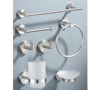 Ensemble de rangement de salle de bain de style européen comprenant un anneau porte-serviette en acier inoxydable, une barre porte-serviette, un porte-papier hygiénique, un crochet pour peignoir, des 