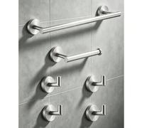 Ensemble de rangement de salle de bain en acier inoxydable perforé, porte-serviette, porte-papier toilette, porte-rouleau, crochets de rangement multifonctionnels dorés, 1 set de 4/5 pièces Acier inox
