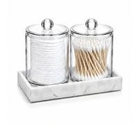 Ensemble de rangement pour cotons-tiges et cotons avec plateau en silicone, organisateur de comptoir de salle de bain, convient pour les cure-dents, le fil dentaire, les boules de coton et les cotons,