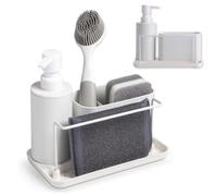 Ensemble de rangement pour cuisine et distributeur de savon - Distributeur de savon avec support pour éponge et support pour brosse à vaisselle, idéal pour l'espace à côté de l'évier - Blanc - 21 x 12