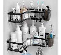 Ensemble de rangement pour douche en acier inoxydable noir avec 4 crochets