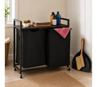 Ensemble de rangement pour le linge et de nettoyage sur roulettes (2 pièces) – Séchoir à linge coulissant sur roulettes et brosse à main avec pelle à poussière