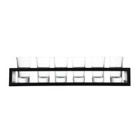 Ensemble de Rangement pour Tasses en Verre avec Support en Bois Foncé | Verre et Bois, Lot avec Gobelets à Vin Blanc et Support, Style Simple, Facile à Nettoyer