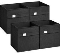 Ensemble de rangement quadruple, 30 x 30 x 30 cm, 2 poignées, pliable, tissu Oxford, simili cuir, facile d'entretien, tiroir à étiquettes en métal, pour caisson Kubus, noir
