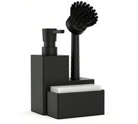Ensemble de recharge de liquide vaisselle noir, distributeur de savon, porte-éponge, éponge, brosse à vaisselle, convient pour la décoration de la cuisine, de la salle de bain, de l'automne et pour la