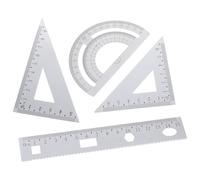 Ensemble de Règles à Dessin en Métal Argenté, Lot Scolaire | Alliage D’aluminium Robuste, Format Compact et Peu Encombrant, Règle Droite, Plaque Triangulaire et Demi-arc