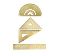 Ensemble de règles en laiton doré, outils de dessin avec règle triangulaire isocèle et rapporteur à angle droit, pour papeterie en métal durable pour kit de dessin d'architecte et mesure d'ingénierie