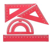 Ensemble de Règles Géométriques en Métal Rouge pour École | Alliage D’aluminium, Règle Droite, Plaque Triangulaire, Demi-arc et Rapporteur pour Élèves et Designers
