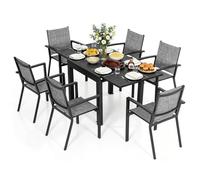Ensemble de repas d’extérieur en aluminium 7 pièces, table extensible et chaises empilables