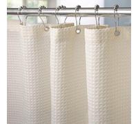 Ensemble de rideau de douche Ibenzoa®, en polyester imperméable à texture gaufrée, couleur crème, dimensions 182 x 214 cm, avec crochets en métal et fixations en acier inoxydable