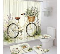 Ensemble de rideaux de douche en tissu imperméable vintage rustique motif panier lavande printemps jaune pastel pour salle de bain et décoration d'hôtel 183 x 183 cm