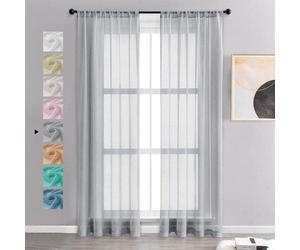 Ensemble de rideaux semi-transparents aspect lin, gris, 245 x 140 cm, pour le salon, la chambre à coucher ou la chambre d'enfant