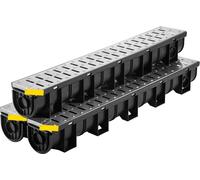 Ensemble de rigoles de drainage SucceBuy, pack de 3, rigoles pour terrasse, système de drainage enterré en acier inoxydable, dimensions 15 x 13 x 100 cm, avec 3 bouchons d'extrémité, système de connex