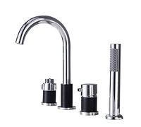 Ensemble de robinet de baignoire à 4 trous avec douchette à main - Mitigeur moderne pour douche et baignoire, débit réglable, finition noire élégante, interrupteur de contrôle facile - Idéal pour les
