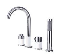 Ensemble de robinet de baignoire à 4 trous avec douchette à main - Robinet mitigeur moderne pour salle de bain, finition noire, interrupteur inverseur facile à utiliser, système de douche élégant