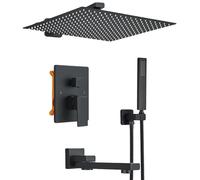 Ensemble de robinet de douche, comprenant une douchette à main et un bras de douche fixe, pour montage mural, modèle 3 voies, diamètre 40 cm (16 pouces)