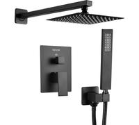 Ensemble de robinetterie de douche avec pomme de douche carrée de 20 cm et douchette à main, noir mat