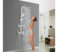 Ensemble de robinetterie de douche - Douche à effet pluie - Douchette à main - Thermostat de douche - Ensemble de douche avec panier