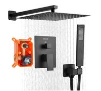 VEVOR Ensemble de Robinetterie de Douche Encastrable, Système de Douche de Pluie avec Pommeau de Tête Carré de 30,5 cm, Douchette à Main et Kit de Garniture, Fixation Murale, Salle de Bain, Noir Mat