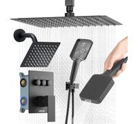 Ensemble de robinetterie de douche, système de douche à effet pluie à fixation au plafond de 305 mm avec pomme de douche murale de 152 mm et douchette 4 en 1, pomme de douche double à 3 fonctions pivo