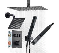 Ensemble de robinetterie de douche, système de douche à effet pluie thermostatique de 305 mm à fixation au plafond avec pomme de douche murale de 152 mm et douchette 2 en 1, kit de robinetterie et gar