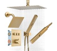 Ensemble de robinetterie de douche, système de douche à effet pluie thermostatique de 305 mm à fixation au plafond avec pomme de douche murale de 152 mm et douchette 2 en 1, kit de finition en laiton 