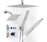 Ensemble de robinetterie de douche, système de douche à effet pluie thermostatique de 305 mm à fixation au plafond avec pomme de douche murale de 152 mm et douchette 2 en 1, pomme de douche double à 3