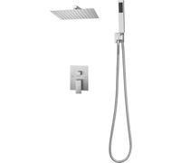 Ensemble de robinetterie de salle de bain comprenant une pomme de douche carrée de 10 pouces et un pommeau de douche à main, robinetterie murale avec mélangeur en laiton et kit de finition, finition n