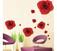 Ensemble de roses en fleurs Roses rouges Belles Roses Sticker mural autocollants maison décor élégant moderne autocollants fleurs Salle de séjour chambre à coucher décoration pépinière autocollant