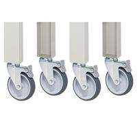 Ensemble de roulettes : 4 roulettes pivotantes avec frein, roulettes de 125 mm pour tables de travail, hauteur 750-1100 mm