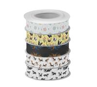Ensemble de rubans de Noël étroits Motif chien Jaune | Ruban de vacances, ruban en polyester imprimé, ensemble de design de vacances coordonné, artisanat en papier fait à la main