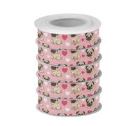 Ensemble de rubans de Noël étroits Motif chien mignon Rose | Ruban de Noël avec motif par bobine, pour travaux manuels et marque-pages faits à la main