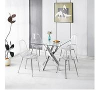 Ensemble de salle à manger - 1 table + 4 chaises - Velours - Pieds plaqués or - Dossier haut ergonomique