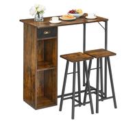 Ensemble de salle à manger - 3 pièces comprenant une table et 2 tabourets - Étagères de rangement - Hauteur bar - Rectangulaire - MDF et métal - Marron