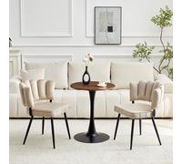 Ensemble de salle à manger 3 pièces haut de gamme : table ronde de 60 cm de diamètre en MDF et 2 chaises en velours avec dossier en forme de pétales, ensemble de table de cuisine peu encombrant avec s
