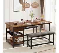 Ensemble de salle à manger 3 pièces - LUNSY - Table 112x70x75,5 cm - Banquettes 102x40x47 cm - Rangements intégrés