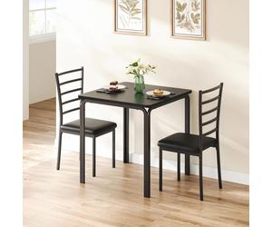 Ensemble de salle à manger 3 pièces - Petite table à manger avec 2 chaises rembourrées - Bois MDF - Style minimaliste et moderne - Pour la cuisine et le coin petit-déjeuner - Noir