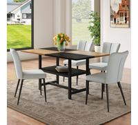 Ensemble de salle à manger 5 pièces comprenant une table de 160 cm, 4 chaises enPolyuréthaneet un compartiment de rangement ; ensemble de table de cuisine moderne blanc, espace de rangement peu encomb
