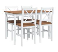 Ensemble de salle à manger, 5 pièces, en bois massif, marron et blanc, avec table laquée, 108 x 65 x 73 cm, et 4 chaises, design scandinave moderne, pour salle à manger et cuisine, peu encombrant et