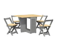 Ensemble de salle à manger 5 pièces pliable gris en bois de pin | Table papillon extensible, chaises pliantes, compartiment de rangement, bois de pin massif, panneaux de particules