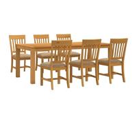 Ensemble de salle à manger 7 pièces beige en bois de chêne massif avec 6 | Table 200 x 100 x 75 cm, chaises 45 x 59 x 92 cm, design minimaliste, nettoyage facile, montage rapide